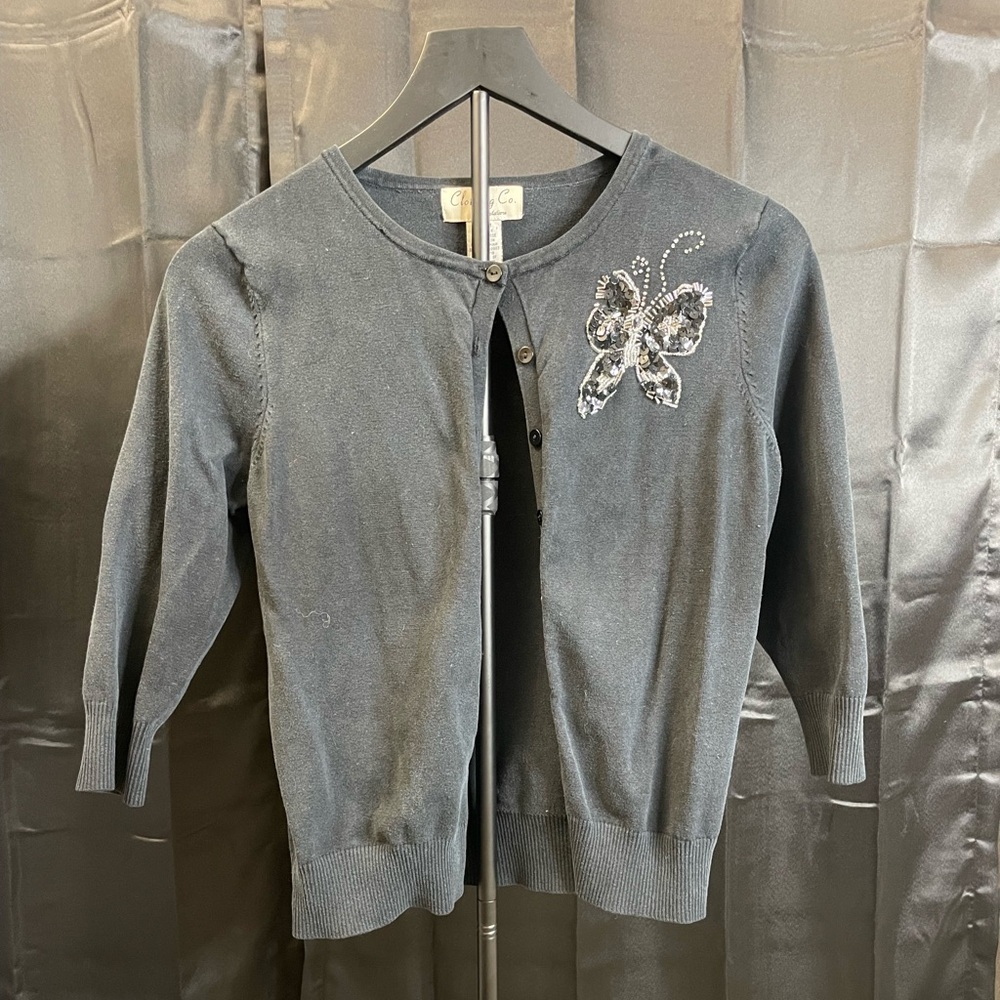 Black Cardigan with Butterfly Accent
